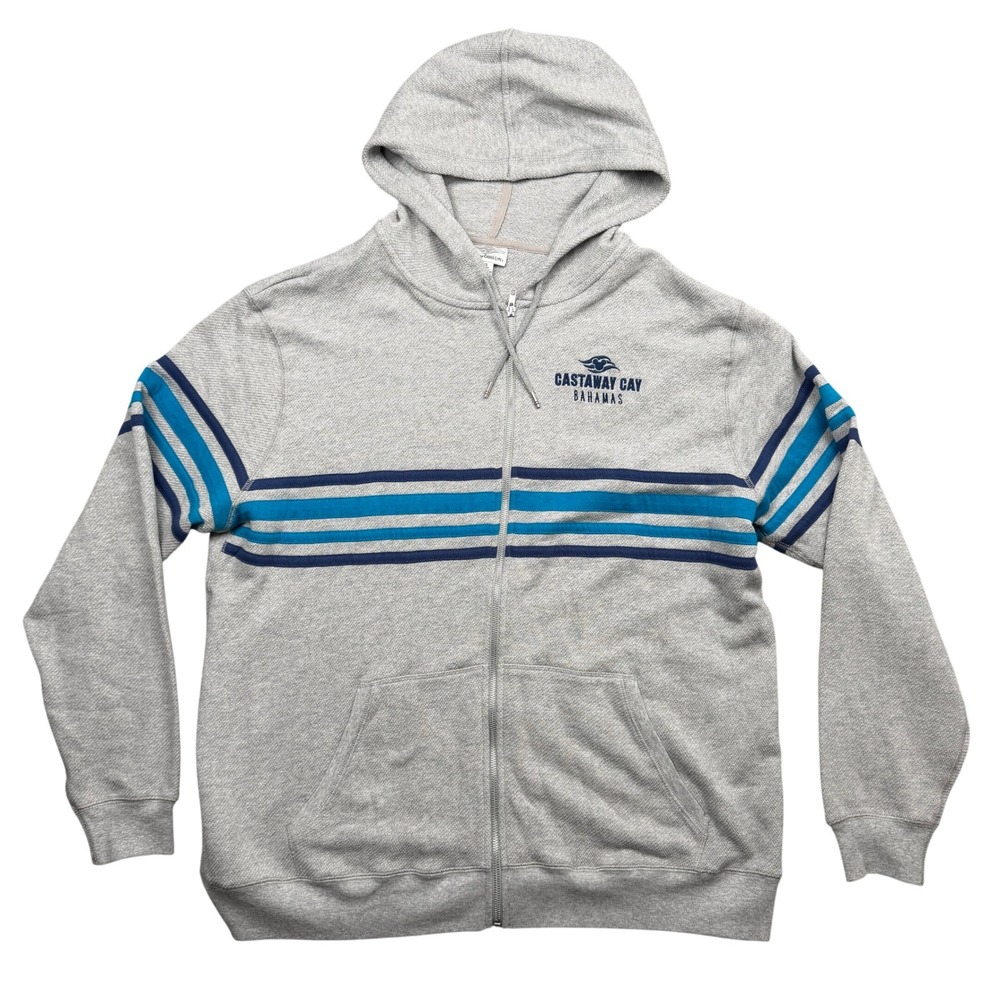 Disney Cruise Line Hoodie Mens XL Gray Castaway Cay Bahamas Full Zip Striped